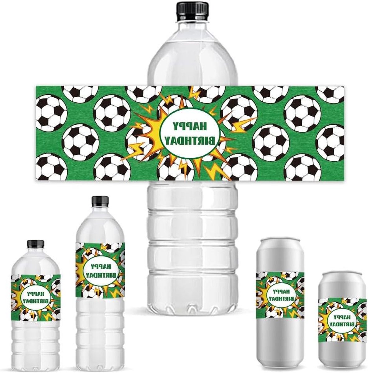 Allecto Premium - Waterflesetiketten Voetbal Happy Birthday Decoratie - 30 Stuks