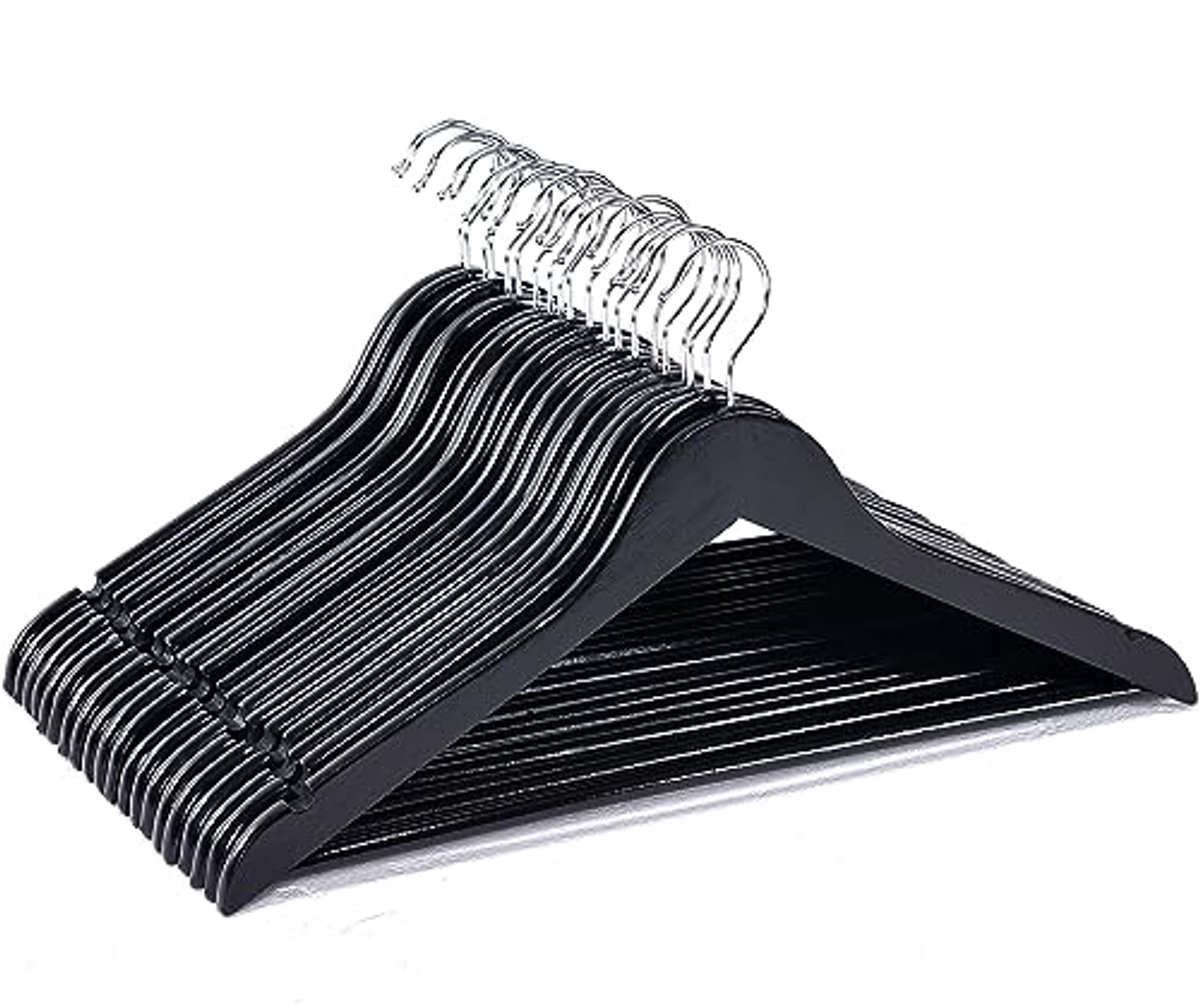 Houten kleerhangers - 20 stuks met antislip broekstang en splintervrije afwerking
