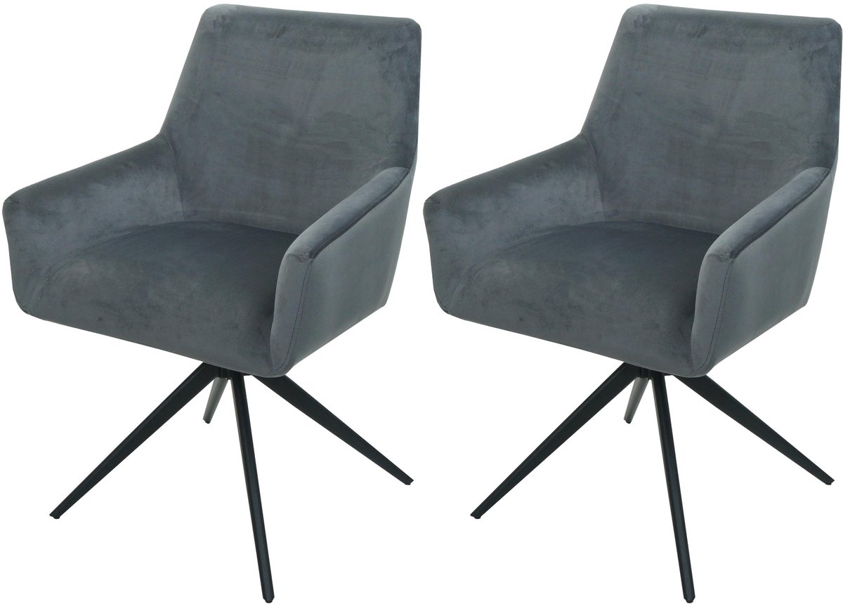 MCW Set van 2 eetkamerstoelen MCW-L91, keukenstoel armleuning draaibaar auto positie stof MVG ~ donkergrijs