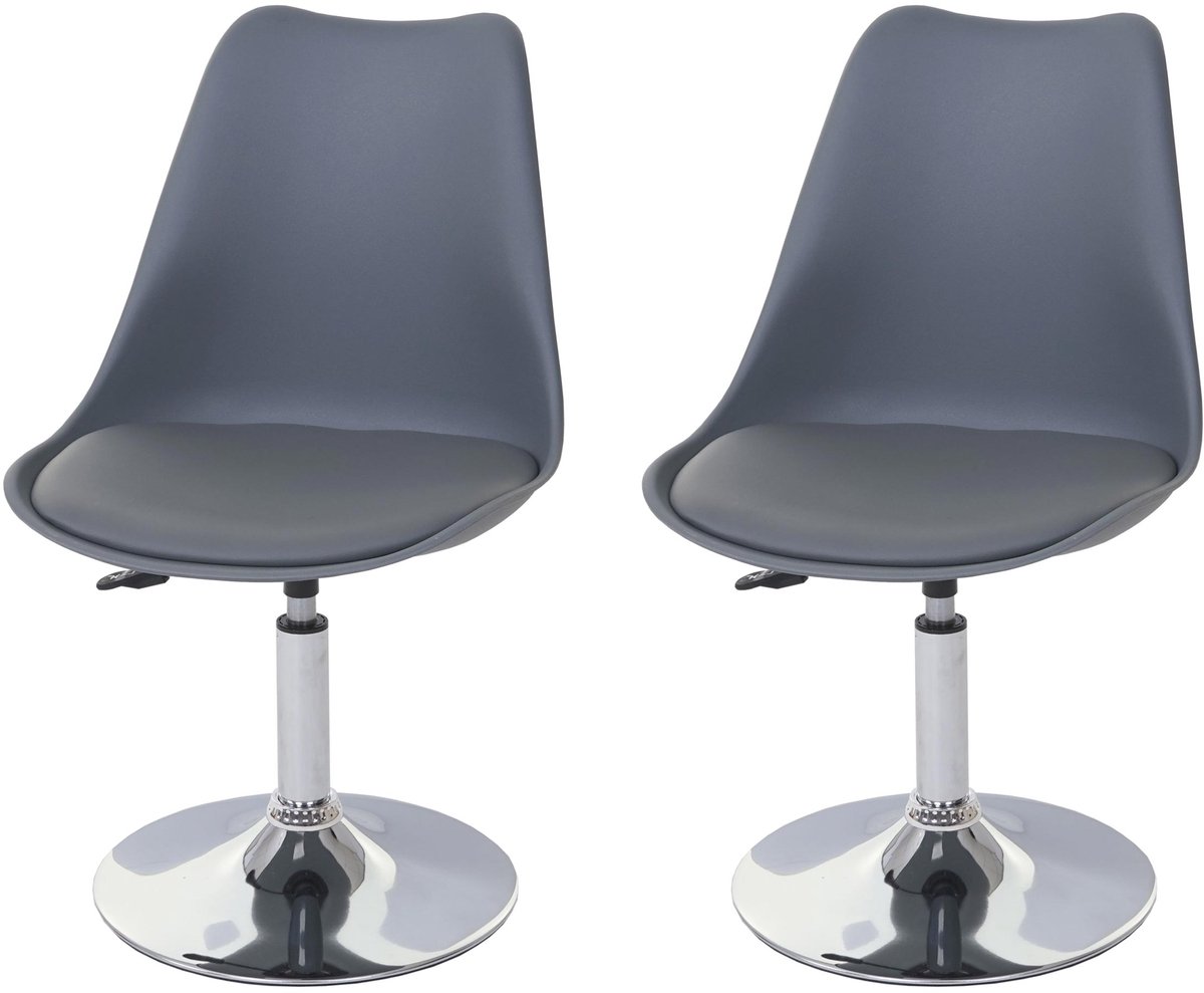 MCW Set van 2 eetkamerstoelen Malmö T501, stoel keuken, in hoogte verstelbaar draaibaar, kunstleer ~ donkergrijs, voet chroom