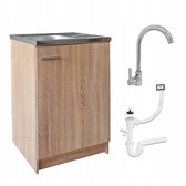 STAMAR - Meuble de cuisine 60 cm avec évier et robinetterie - Meubles de Cuisine - Chêne Sonoma