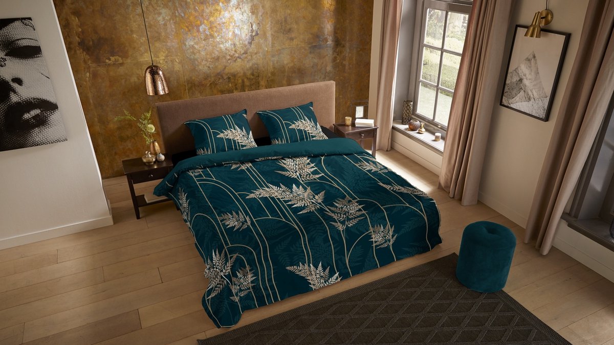 Pure dekbedovertrek gouden bladeren - 2 persoons 200x200/220 cm - Groen - Microvezel