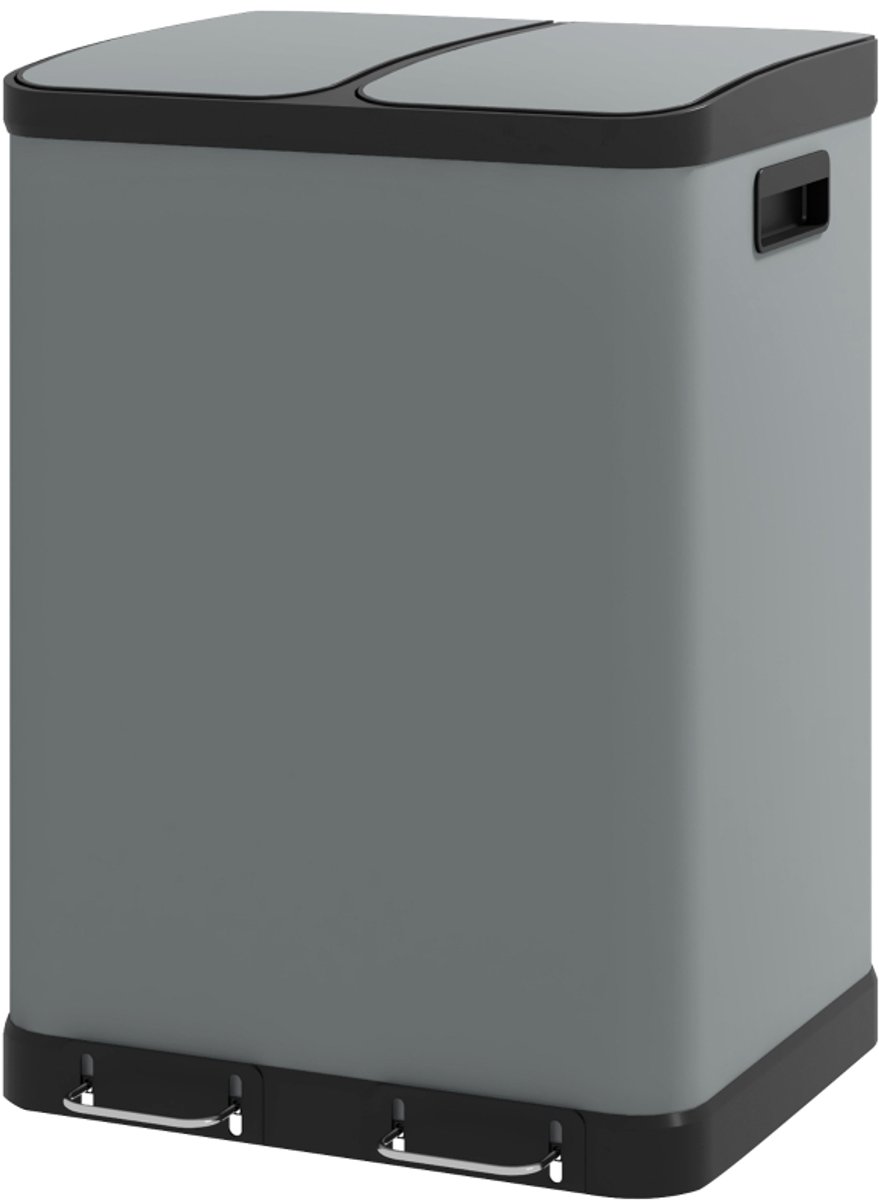 Prullenbak Afvalscheiding - Pedaalemmer - 2 Vakken - 2 x 30 liter - Vingerafdrukbestendig - Softclose - Uitneembaar - Vuilnisbak voor Huishouden en Kantoor - Grijs