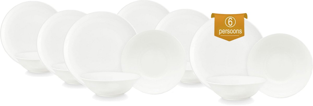 vtwonen - Basic - voor 6 Personen - Serviesset - Wit - Porselein