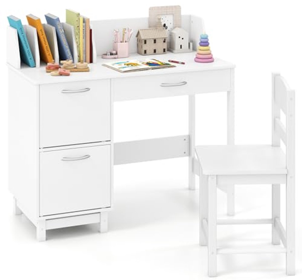 Bureauset voor Kinderen van 3-8 Jaar | Houten Studietafel met Opbergruimte en Ergonomische Stoelen