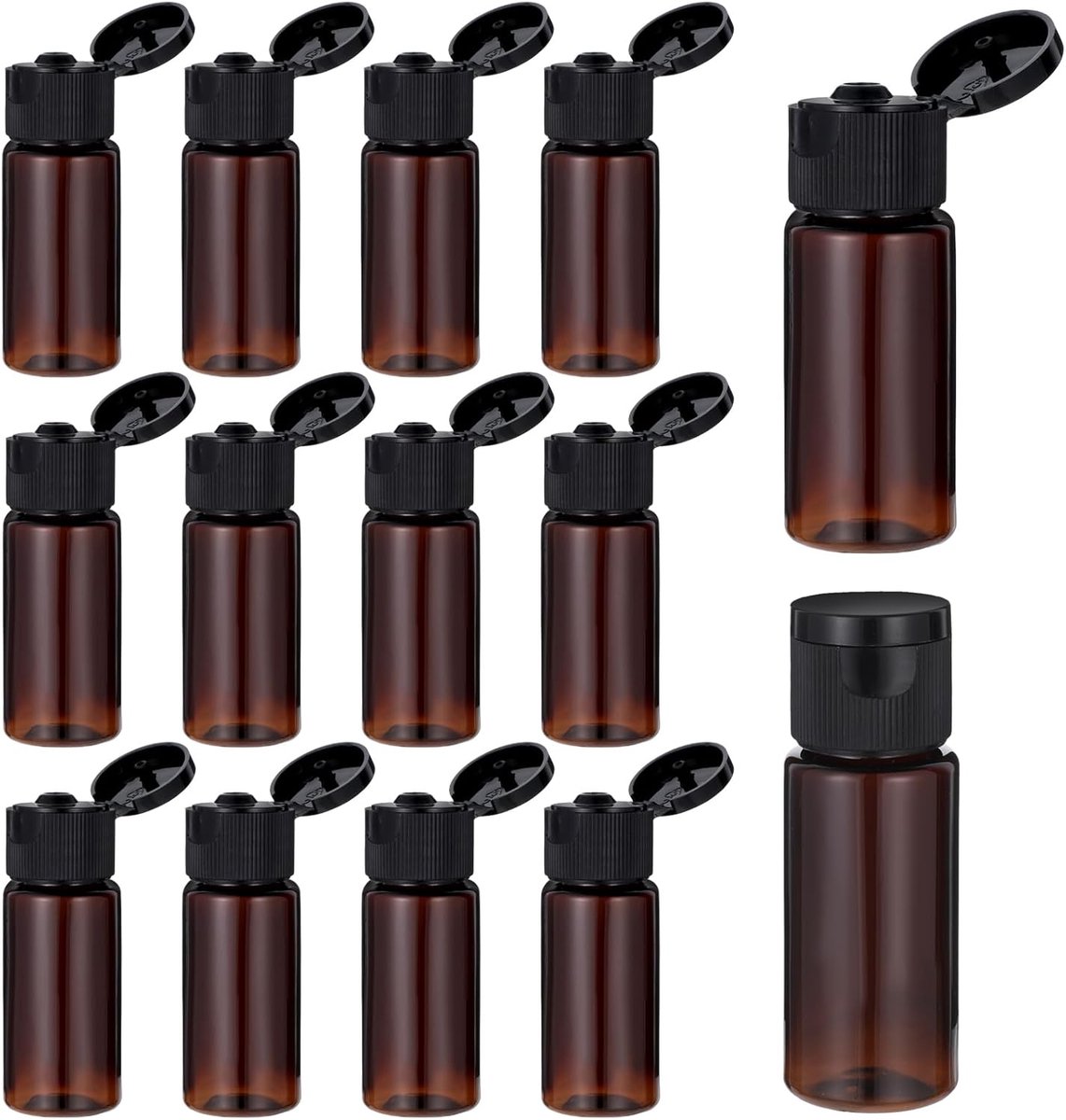 Image of 15ml Reisbottles voor Vullen - 12 Stuks Flip Cap Set - Bruine Flessen voor Vullen - Vliegtuig - Reizen - Cosmetica - Container - Lege Dispenser - Plastic Fles voor Zakenreizen - Shampoo