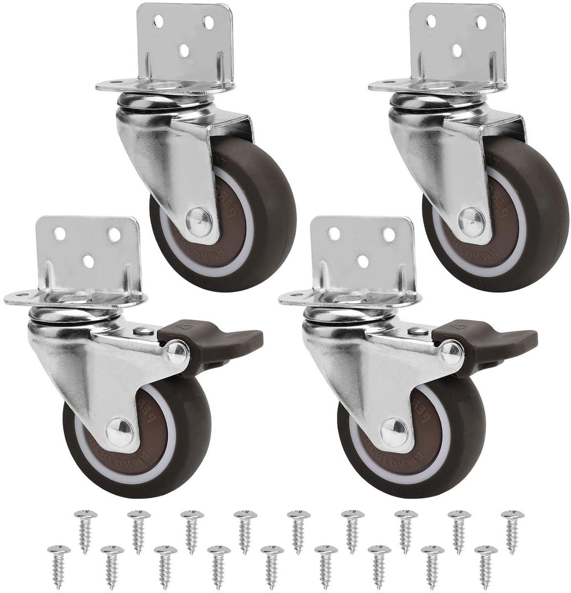 Jhubers Goods - Meubelwielen 50 mm set van 4 stuks, zware wielen voor meubels met remmen en zonder, draagkracht 115 kg, ideaal voor kribben en bloemenstandaard
