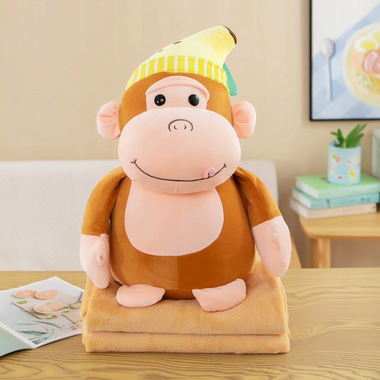 Pluche Aap Knuffel met Dekentje 3-in-1 - Bruin | bol