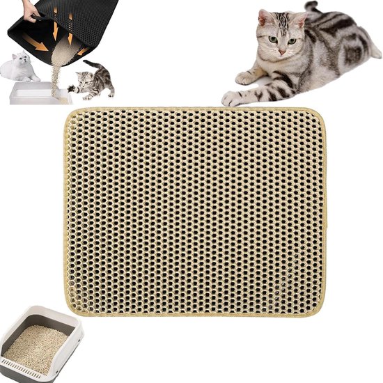 Dubbellaagse kattenbakmat - 30 x 45 cm - Honingraatontwerp - Urinebestendig, waterdicht en wasbaar - Kattenbakmat voor het controleren en opvangen van kattenbakvuil - Khaki