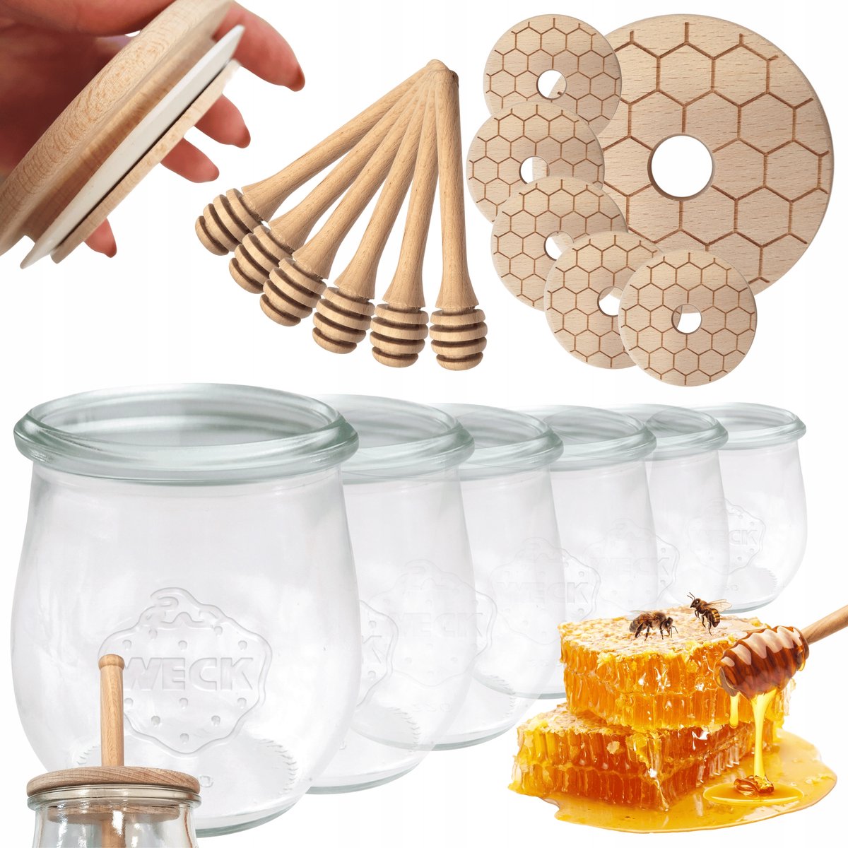 Weck Honingpotten met Lepel - 220ml - Set van 6