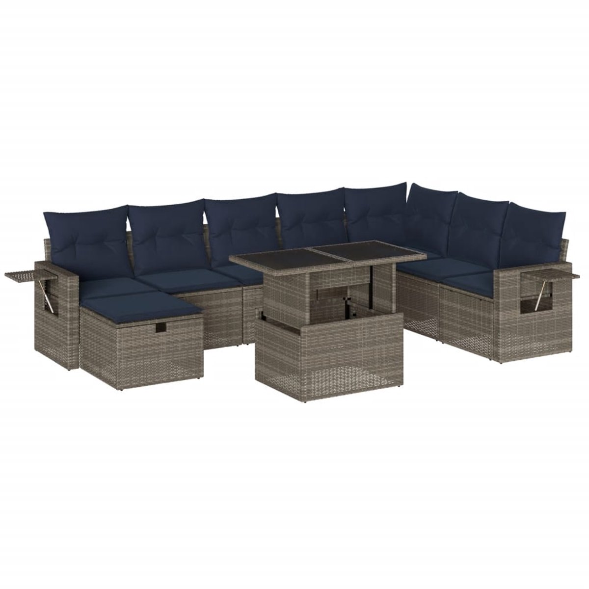 vidaXL - 9-delige - tuinbankset - met - kussens, - grijs - polyrotan