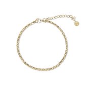 Gouden fijne schakelarmband met verlengkettinkje en bedeltje.