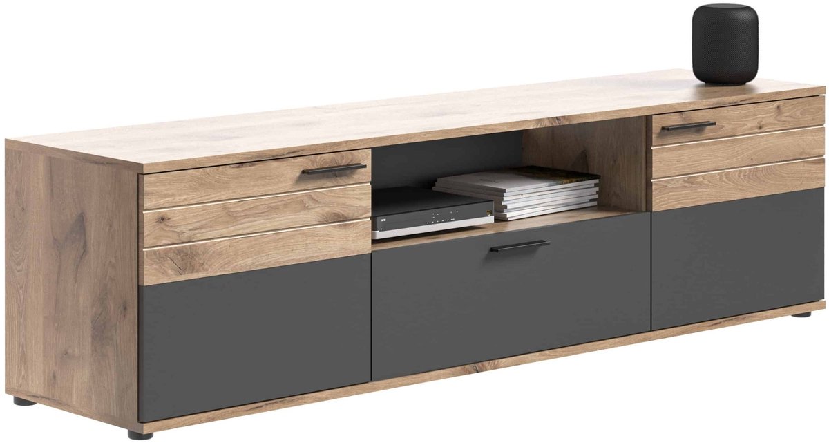 Furnilux Mason TV-meubel/lowboard - 194cm x 53cm x 47cm Nox Eiken Decor/Basalt Grijs