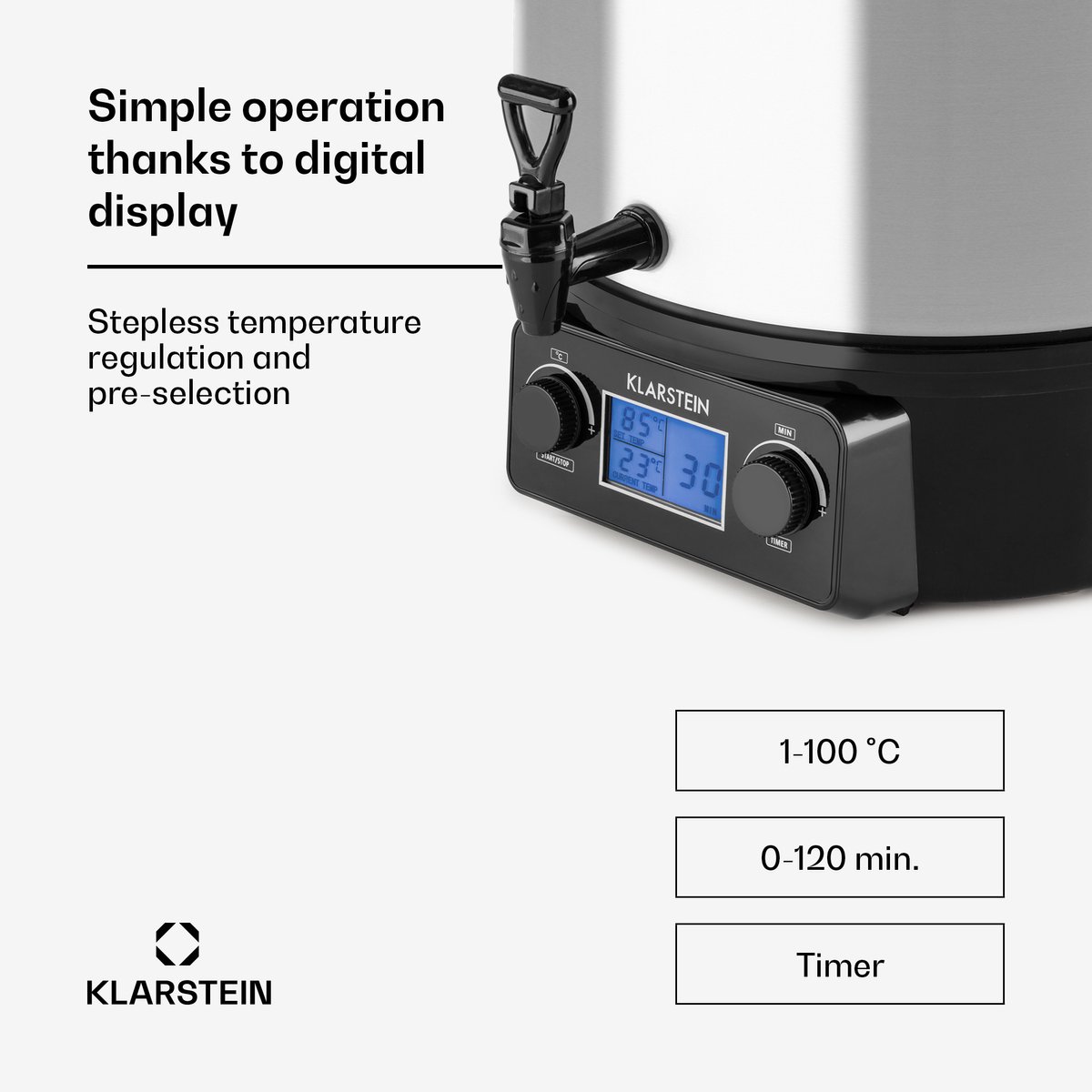 Klarstein Biggie - automatisch fornuis, fornuis, warme drank dispenser, glühwein automaat, elektrisch, 27 liter tankinhoud, 2000 watt vermogen, instelbare temperatuur, timer, roestvrij staal, rood