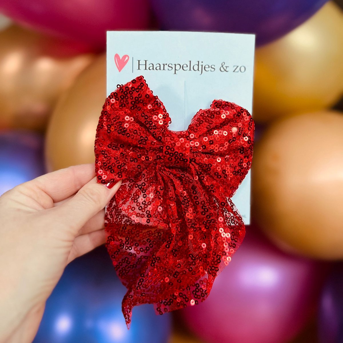Haarstrik - pailletten - rood - groot - clip - kerst - glimmend - feestdagen