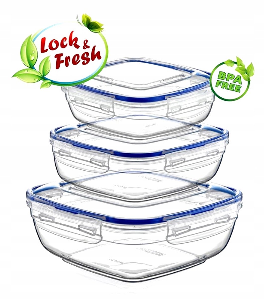 Set van 3 Voedselcontainers met Deksel - Magnetronbestendig