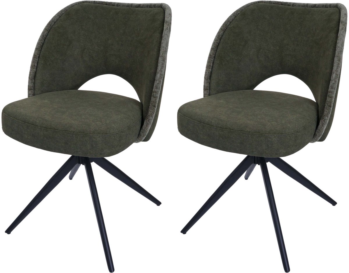 MCW Set van 2 eetkamerstoelen MCW-N72, gestoffeerde keukenstoel, draaibaar met automatische terugloop, stof/textiel (420 g/m²) ~ groen