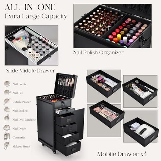 Professionele Make-Up Trolley Met 4 Afneembare Wielen, 3
