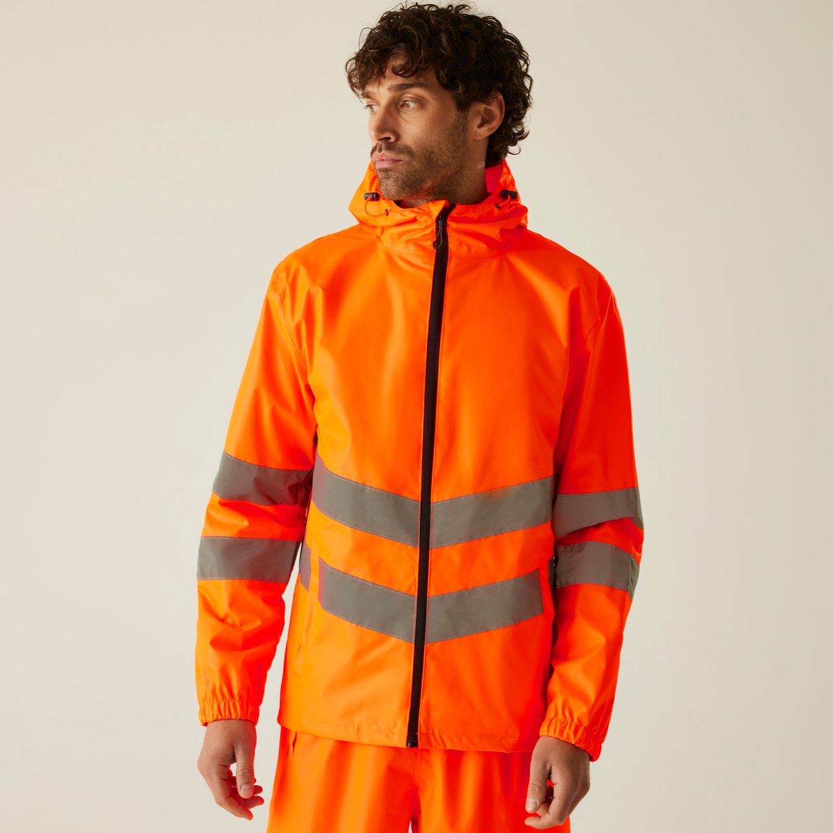 Jas Heren Reflecterende Strepen Hooded Design Oranje