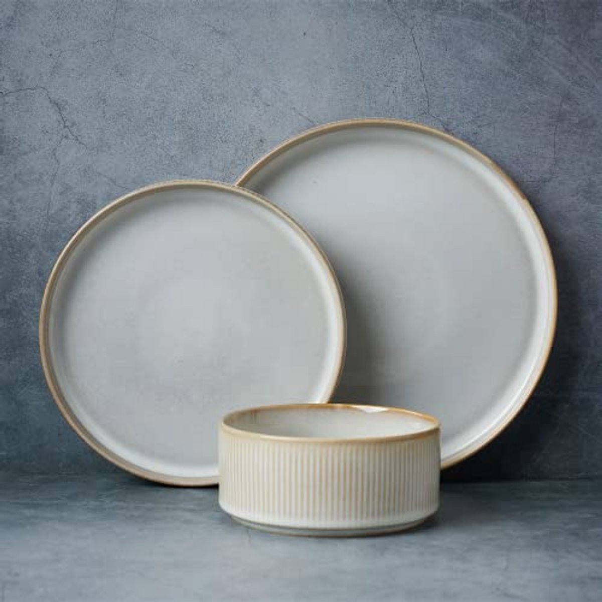 Servies Set voor 4 Personen - 12-delige Aardewerk Schotel Set in Cappuccino Wit