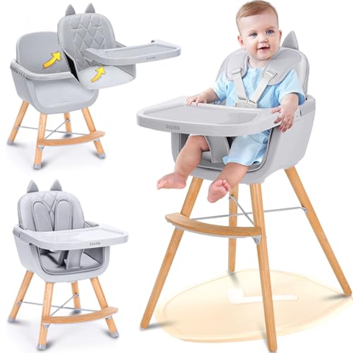 Image of 4-in-1 Kinderstoel met Kattenoren voor Kinderen - Veilige en Comfortabele Eetervaring