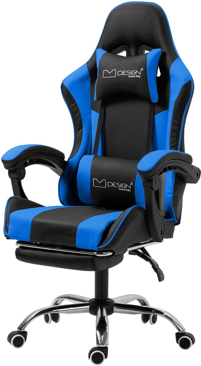 Massage gamestoel zwart/blauw PU leer ML ontwerp