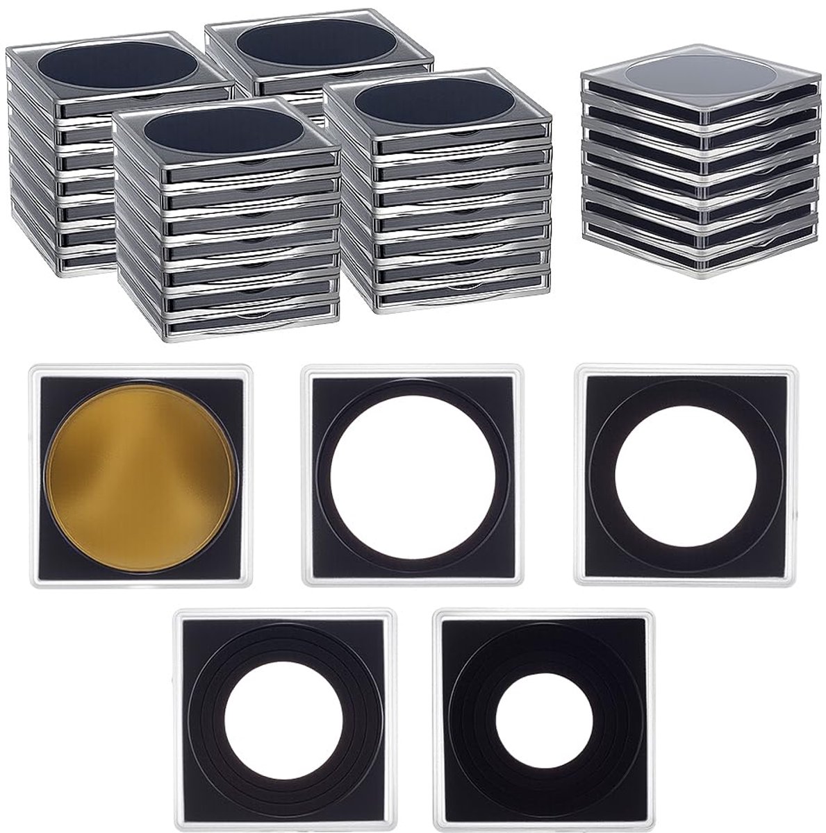 40Sets Muntenhouders om vast te klikken, verstelbare plastic muntenverzameldozen met sponzen, vierkant transparant plastic display standaard voor munten voor verzamelaars