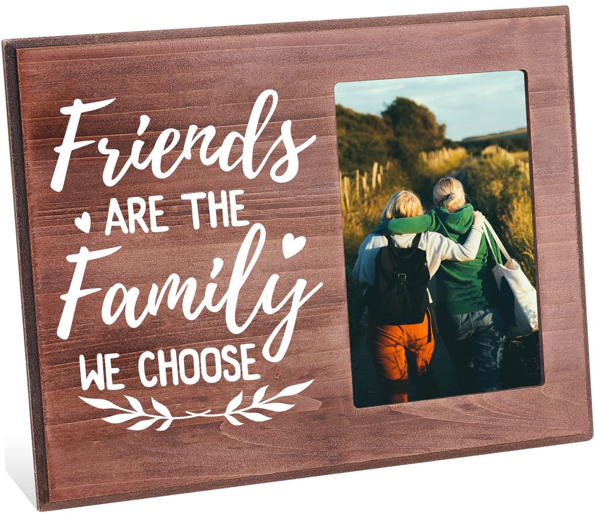 Friends Are the Family We Choose fotolijst, 10 x 15 cm, weggaan fotolijst met hartpatroon ophanging/tafelblad houten fotolijst voor beste vrienden voor verjaardag afstuderen college