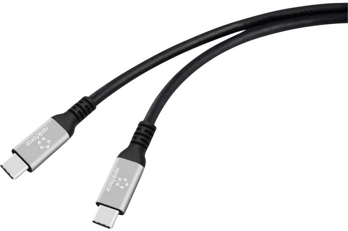 Renkforce RF-6805036 USB-C-kabel USB 4.0 USB-C stekker, USB-C stekker 1 m Zwart Aluminium-stekker, Silicone, Zeer flexi