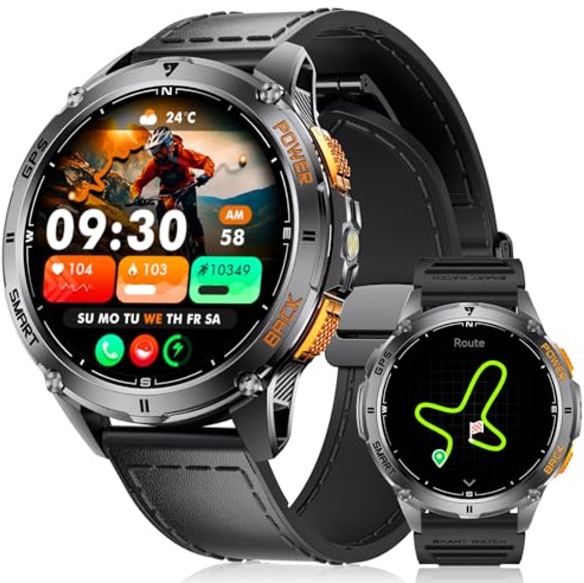 Ingebouwde GPS Smartwatch Heren 1.43" AMOLED, Waterdicht tot 50m met 178 Sportmodi, Kompas en Hoogtemeter