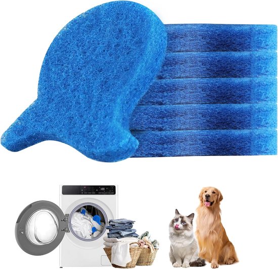 Lot de 6 - Brosses anti-peluches réutilisables pour machines à laver - Sans nœuds - Élimine efficacement les poils d'animaux, la fourrure et les squames - Doux pour les vêtements et la machine à laver - Blauw
