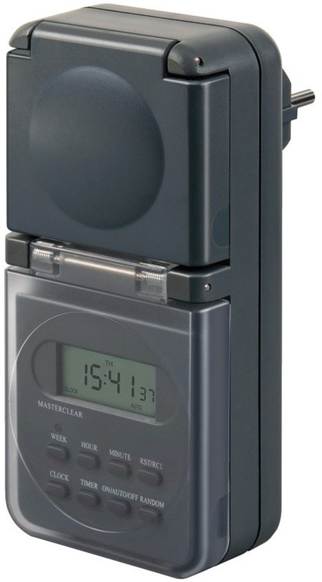 Brennenstuhl digitale Timer weekschakelklok IP44, digitale Tijdschakelaar met stopcontact (weekschakelklok voor buitengebruik, met hogere contactbescherming) antraciet