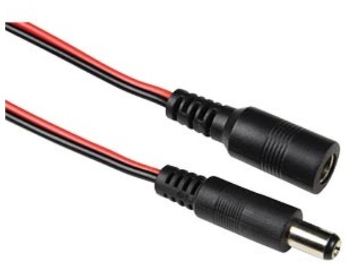 DC plug (m) - DC plug (v) verlengkabel - 5,5mm x 2,5mm - max. 12V/7A / zwart/rood - 3 meter