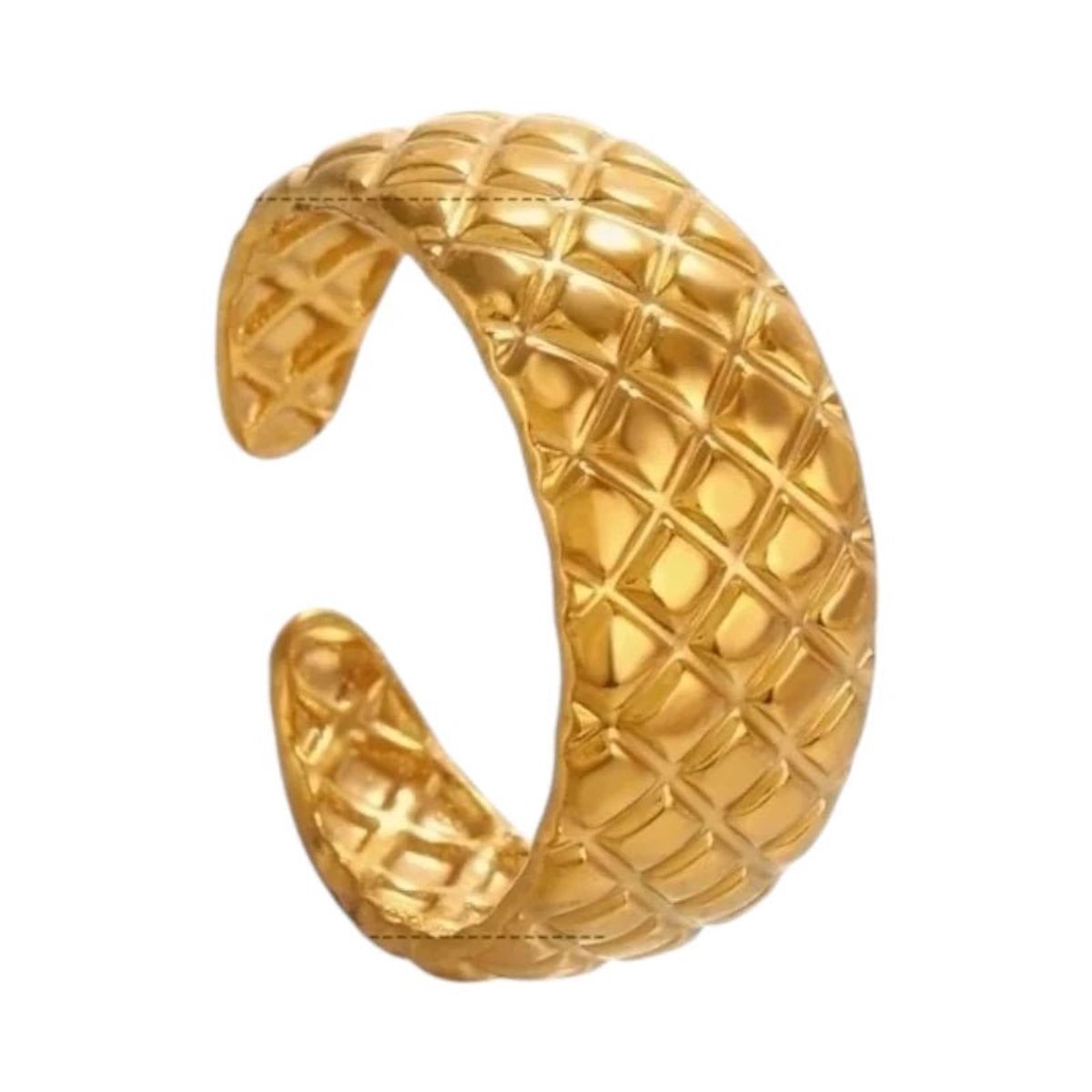 Aramat Jewels | Ringen | RVS Damesring Verstelbaar – Ruitjes Patroon - one size | Goudkleur | |14mm | Staal | Volwassenen | Verkleurd niet
