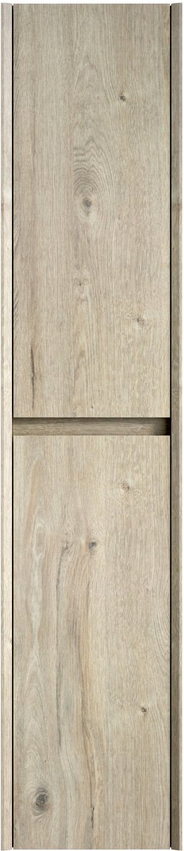 Merax Badkamerkast 140 cm – Hoge Smalle Wandkast met 2 Deuren en Binnenplanken – Hangende Opbergkast voor Kleine Ruimtes – Eiken Crème Houtlook
