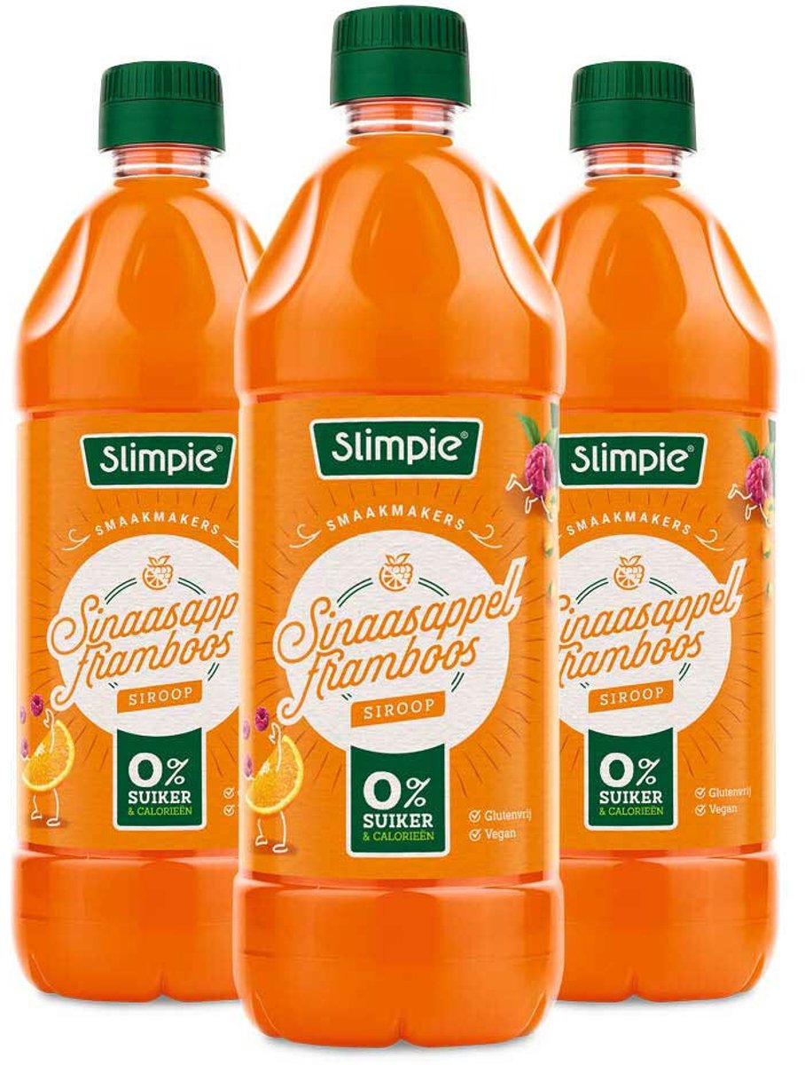 Slimpie Siroop Sinaasappel Framboos - 3 x 650 ml - Voordeelverpakking