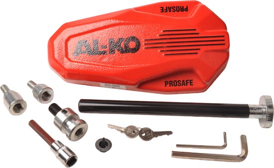 Rode AL-KO Prosafe wielklem met bijpassende accessoires en sleutels.