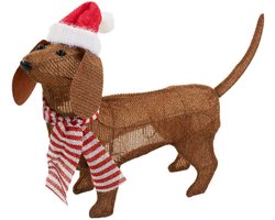 Kerstverlichting figuur - hond/teckel - met kerstmuts - 70 x 14 x 43 cm - 40 LED lampjes wit