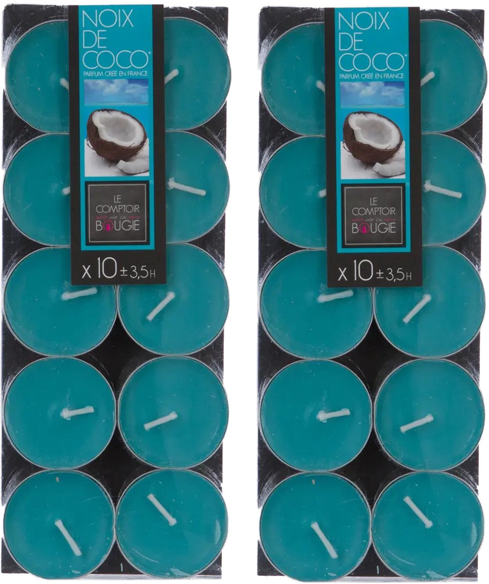 Atmosphera Geurtheelichtjes - 20x stuks - Coconut geur - was/paraffine - 3,5 branduur Blauw