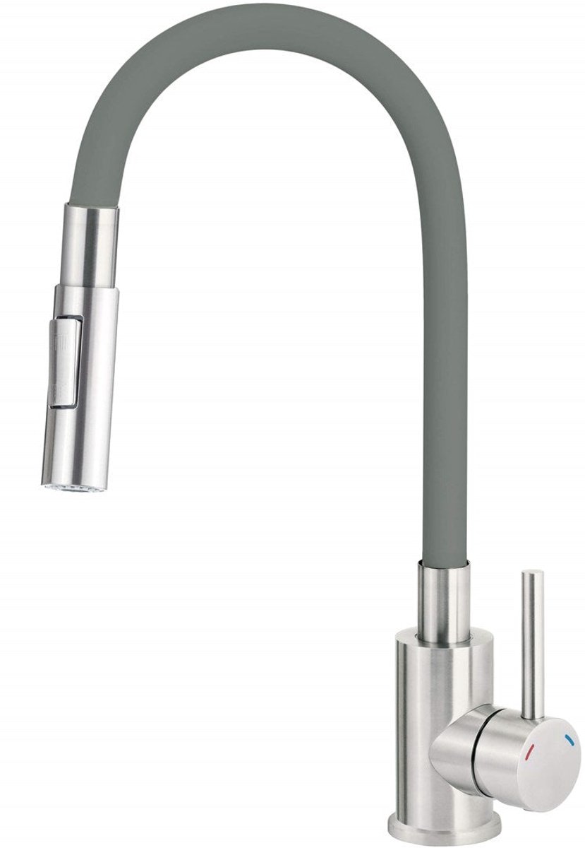 Kitchen faucet with bent spout - 2 types of spray