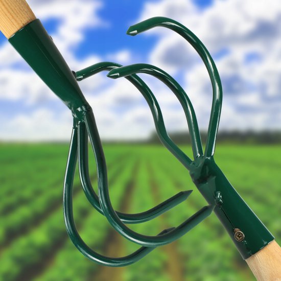 KADAX mest, jachtrubber met 3 tanden, onkruidhaak, kleine bloemklauw met steel, tuinaccessoires van metaal, tuinhak voor het losmaken van de grond, cultivator voor tuin, onkruid (groen) van Merkloos	 — afbeelding 4