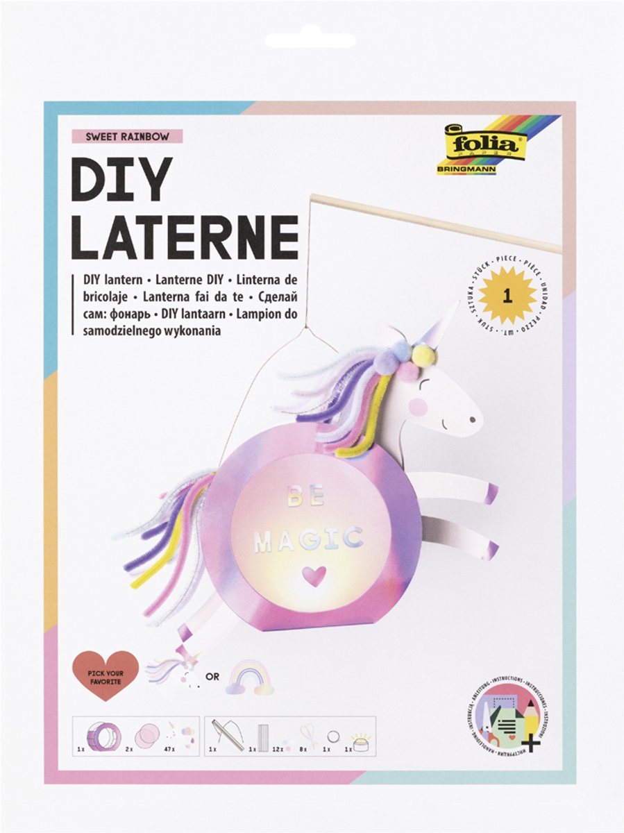 DIY Lantaarn Knutselset - Regenboog & Eenhoorn, Incl. LED Licht