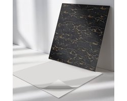 Wallfluent Vinyl Tegels - Elegant Marmerpatroon Vinyl Tegels Zelfklevend - 20 cm x 20 cm - Zwart PVC Tegels - Verpakking van 20 stuks - Vierkant PVC Tegels - Texturen Plaktegels - Zelfklevende Vinyltegels - Plaktegels Keuken en Badkamer