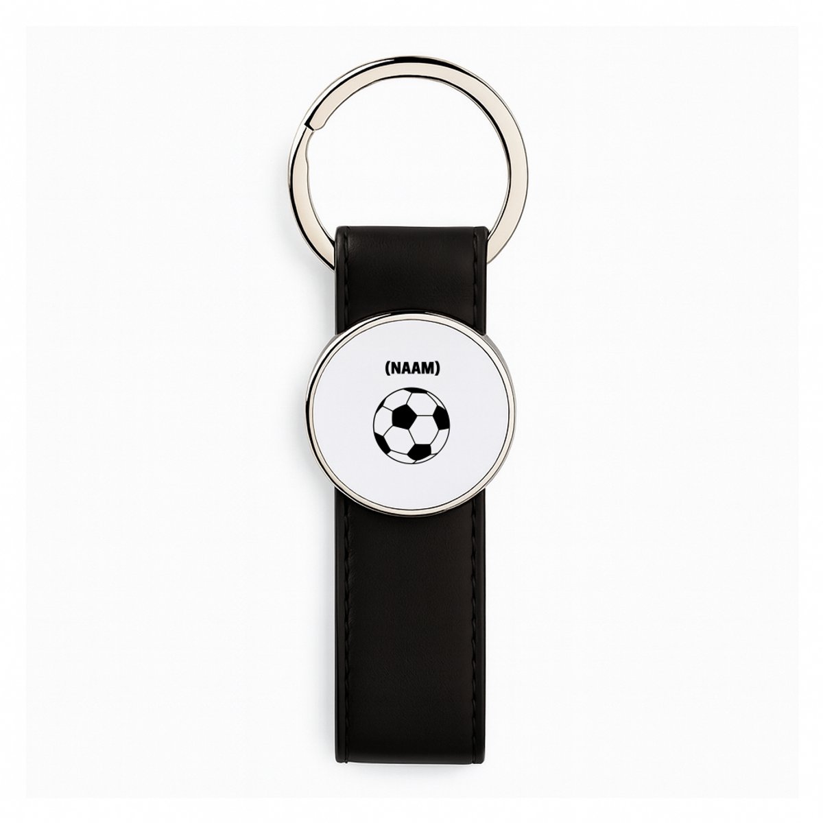 Hacebo® - Voetbal met eigen naam Zwart lederen sleutelhanger - Voetbal - Voetballer - sleutelhangers - Sport - sleutelhanger - 3 x 10.5 CM