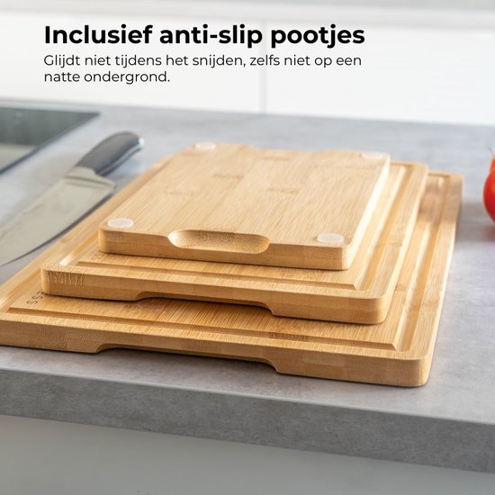 Ensemble de 3 planches à découper Organess (38 x 25,3 / 30,5 x 20 / 23 x 15,2 cm) - Pour la Cuisine, Planches à découper, planches de service, planches à fromage, planches à boissons et planches à tapas - Planches à découper en bois de Bamboe