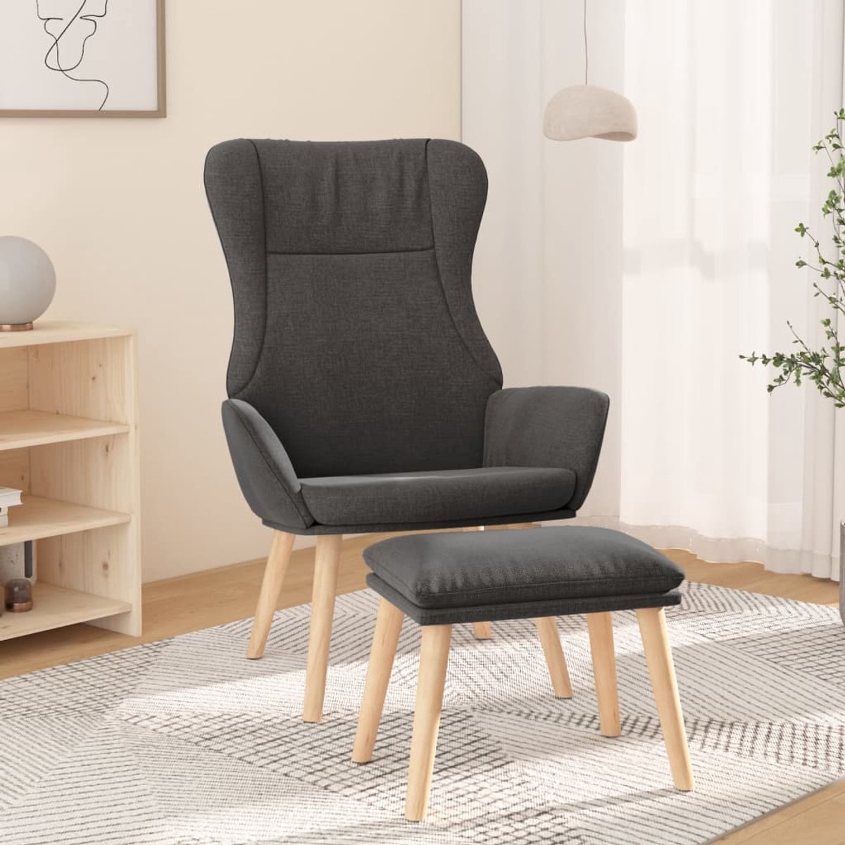 vidaXL Relaxstoel - met - voetenbank - stof - donkergrijs
