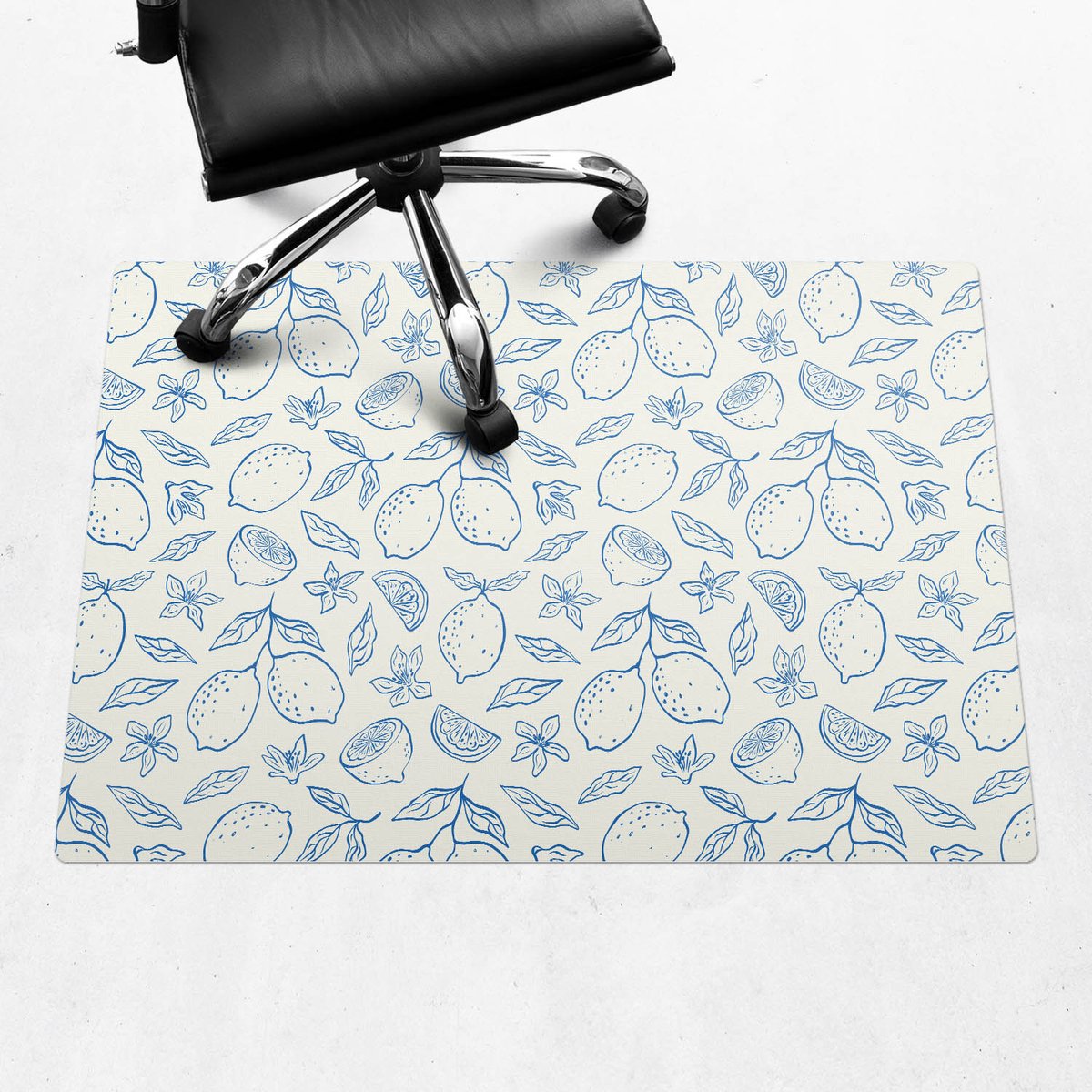Wallfluent - Vloerbeschermer Citroen Retro Patroon - 100x70 cm - Blauw Vloerbeschermer Bureaustoel - Rechthoekig - Vloerbeschermer Vinyl-Stoel Mat-Werkplekdecoraties - Boho-patroon