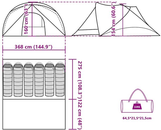 vidaXL 6-Persoons Waterdichte Gezinstent Groen Gezinstent - Familietent - Campingtent - Bungalowtent - Waterdichte Tent van Vidaxl — afbeelding 4