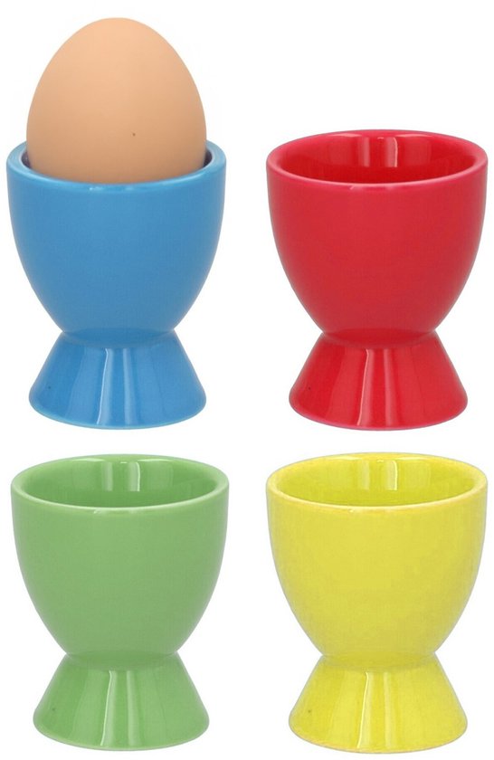 Bellatio Design Eierdopjes Basic - set van 4x - multi kleuren - porselein - 5 x 6 cm - voor ontbijt/brunch/pasen