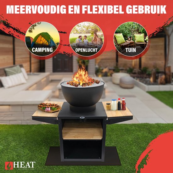 HEAT Outdoor Living Buitenkeuken Kjok Zwart - Barbecue met Opslag - Mobiele Buitenkeuken - Barbecue Plancha - Grillen - Staal - Incl. Snijplank - Sfeervolle Avonden met Vrienden en Familie - 122x60x93 cm van HEAT Outdoor Living — afbeelding 4